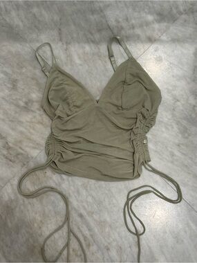 H&M Olive Green Ruched Cami with Tie Sides